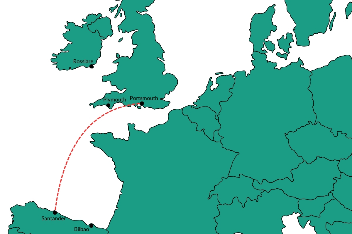 Fähre Santander Portsmouth Brittany Ferries Routenkarte